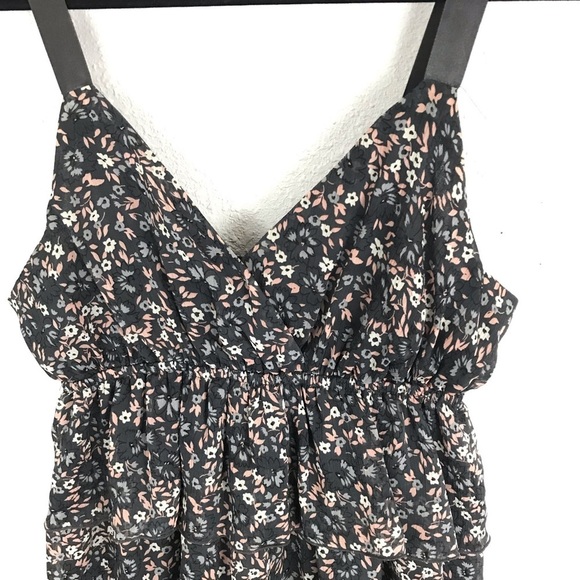 Old Navy Ruffle Floral Dress Ribbon Straps XS Gray Multi Color Flower Print - Picture 2 of 7